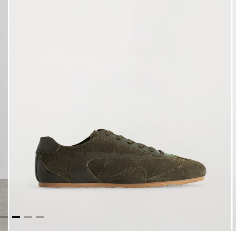 NWB COS MINIMAL LEATHER SNEAKERS size 41 unisex W 11 M 8.5 khaki green